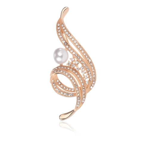 Elegante Spilla a Spirale in Lega di Zinco Con Perla Artificiale e Strass Bianchi Spilla a Fiore di Lusso per Donna Banchetto Festa