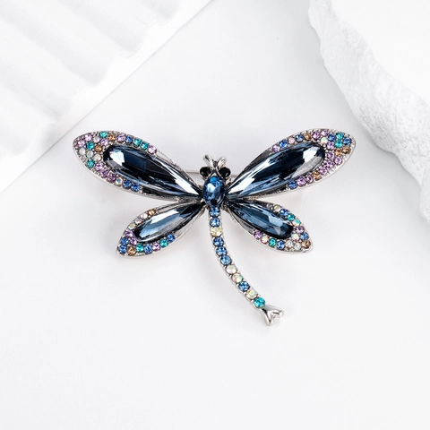 Luxury Alloy Crystal Dragonfly Brooch For Women Elegant Rhinestone Insect Corsage Vintage Jewelry Accessories Pin Gift
