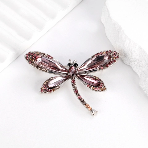 Luxury Alloy Crystal Dragonfly Brooch For Women Elegant Rhinestone Insect Corsage Vintage Jewelry Accessories Pin Gift