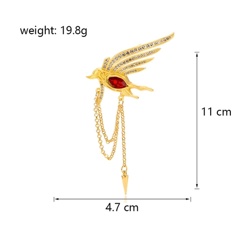 Vintage Feniks Brosje Zinklegering Strass Vleugels Lange Kwastje Ketting Metalen Kegel Hanger Mode Sieraden Speld voor Dames