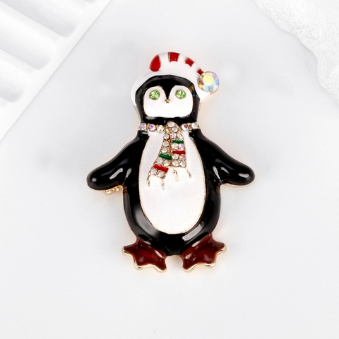 Spilla Pinguino di Natale in Lega Smalto Spilla Animale Con Sciarpa di Strass Cappello di Natale Per Donna Uomo Regalo