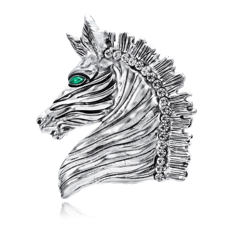 Vintage Silver Zebra Head Brooch For Women Men Zinc Alloy Rhinestone Horse Animal Pin Brooch Clothing Accessories Jewelry