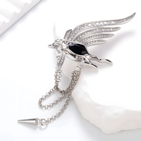 Broche de Ala de Fénix Vintage de Lujo Con Cadena de Borlas Larga Colgante de Cono Aleación Strass Joyería de Moda Mujer Hombre