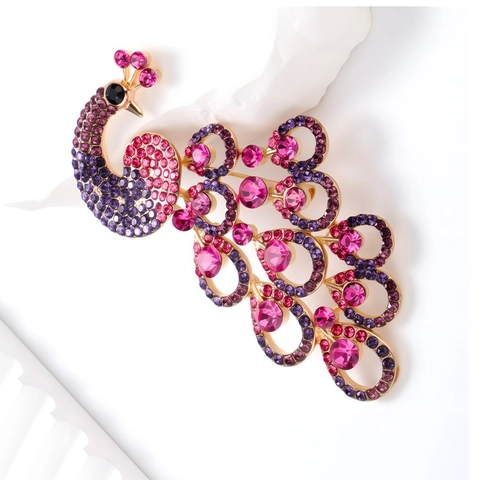 Spilla a Pavone in Lega Vintage Con Strass per Donna Placcata in Oro Elegante Spilla a Forma di Animale Accessori per Banchetto