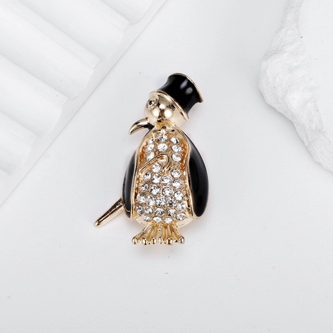 Elegante Spilla a Forma di Pinguino in Lega con Strass e Smalto per Donna Spilla da Revers a Forma di Pinguino Gentiluomo