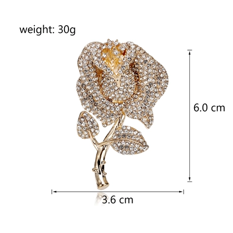 Elegant Zinc Alloy Rose Flower Brooch Pin For Women Sparkling Rhinestone Floral Corsage Wedding Party Jewelry Accessory