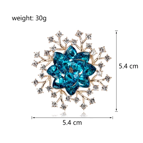 Elegant Blue Flower Brooch Pin For Women Gold Plated Zinc Alloy Rhinestone Crystal Floral Brooch Accessory For Wedding Banquet