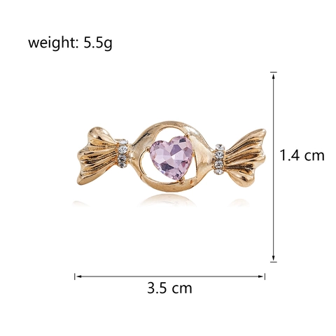 Elegante Spilla a Forma di Caramella Cuore Rosa Placcata Oro in Lega di Zinco e Strass per Decorazione Abito Donna