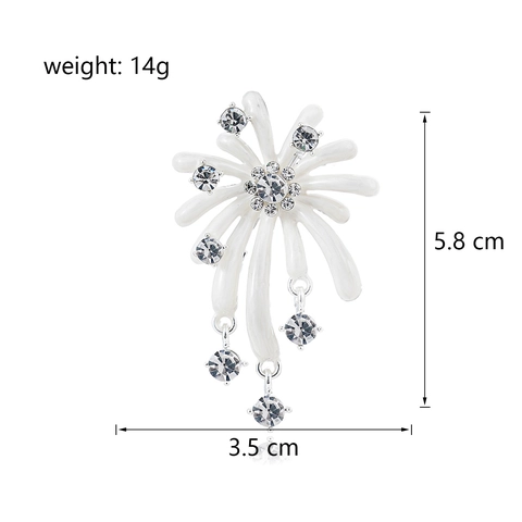 Elegante Weiße Emaille Feuerwerk Brosche Für Damen Zinklegierung Strass Blume Korsage Mode Anhänger Brosche Schmuck Geschenk