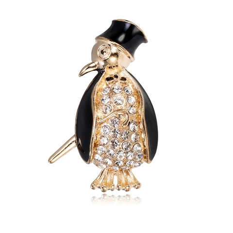 Simpatica Spilla Pinguino Gentiluomo in Lega di Zinco Con Strass e Smalto Spilla da Bavero Animale per Donna Uomo Bambini Gioielli Cartone Animato