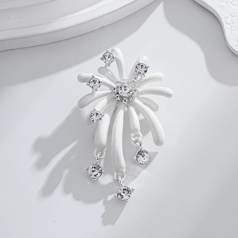 Elegant Alloy Enamel Fireworks Brooch Pin With Rhinestone Tassel Dangle For Women Fashion Wedding Jewelry Accessories