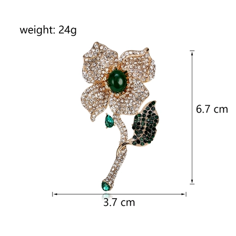 Spilla Vintage Elegante a Forma di Rosa con Strass per Donna in Lega di Zinco Spilla Floreale Cristallo Verde Gioielli da Sposa