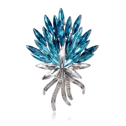 Elegant Zinc Alloy Crystal Flower Bouquet Brooch For Women Shiny Marquise Rhinestone Corsage Fashion Suit Pin Jewelry Gift