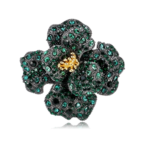 Broche de Peonía Lujoso Vintage para Mujer Aleación de Zinc Con Strass Incrustados Alfiler Floral Joyería de Moda Elegante