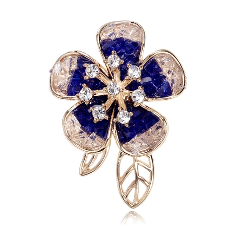 Elegant Zinc Alloy Flower Brooch Gradient Rhinestone Crystal Stone Breastpin For Women Wedding Party Clothing Accessory