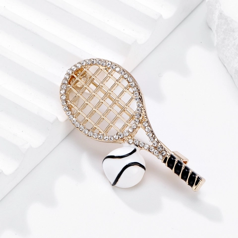 Broche Raquette de Tennis en Alliage Strass Émail Bijoux Sportifs Pour Femmes Hommes Costume Robe Revers Accessoires Mode