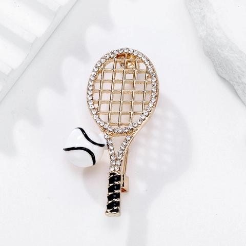 Broche Raquette de Tennis en Alliage Strass Émail Bijoux Sportifs Pour Femmes Hommes Costume Robe Revers Accessoires Mode