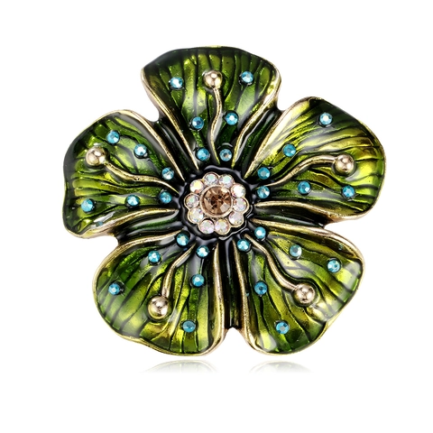 Vintage Grün Emaille Blume Brosche Pins Für Damen Zinklegierung Strass Floral Revers Pin Für Wintermäntel Hochzeit Schmuck