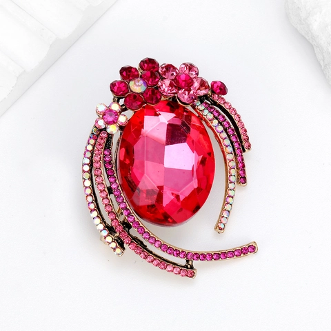 Luxury Alloy Glass Rhinestone Brooch Pin For Women Vintage Flower Geometric Design Elegant Party Jewelry Accessories