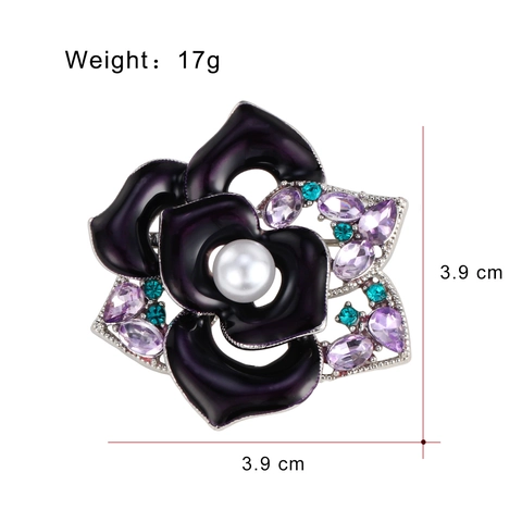 Eleganter Lila Kamelienblumen Brosche Pin Für Damen Zinklegierung Emaille Künstliche Perle Strass Eingelegter Blumen Corsage Schmuck
