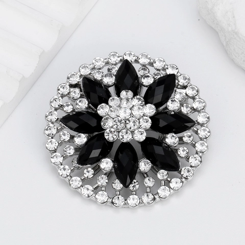 Vintage Legierung Blume Brosche Mit Schwarzen Marquise Kristall Strass Runde Korsage Pin Für Hochzeit Bankett Party Damen Schmuck