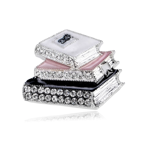 Creative Enamel Rhinestone Stacked Books Brooch Alloy Letter H Book Pin Vintage Lapel Jewelry For Women Men Clothing Accessories