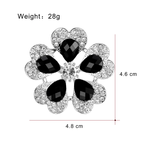 Spilla Fiore in Lega d'Argento Vintage per Donna Spilla Corsage in Petalo di Cristallo di Strass Nero Accessori per Abito da Cerimonia Gioielli