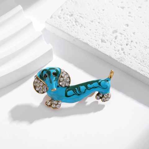 Cute Dachshund Dog Enamel Rhinestone Brooch Creative Alloy Animal Lapel Pin For Women Men Fashion Accessories Jewelry Gift