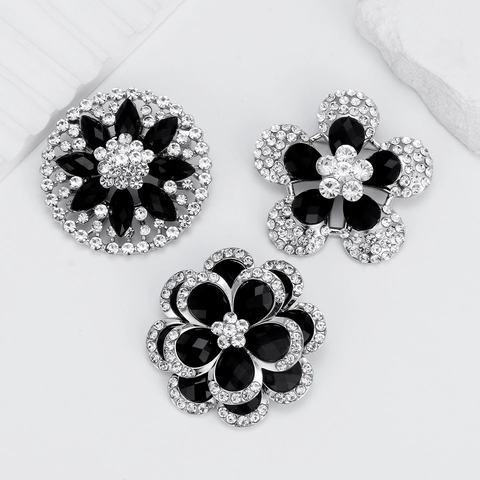 Eleganter Legierung Strass Blume Brosche Für Damen Vintage Schwarz Kristall Floral Brustnadel Kleidung Deko Accessoire