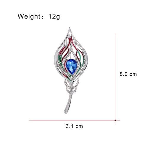 Broche Rétro en Plume de Paon pour Femmes en Alliage de Zinc avec Strass et Émail Broche Aile Luxueuse Accessoires de Bijoux de Mariage