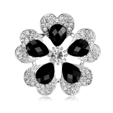 Spilla Fiore in Lega d'Argento Vintage per Donna Spilla Corsage in Petalo di Cristallo di Strass Nero Accessori per Abito da Cerimonia Gioielli