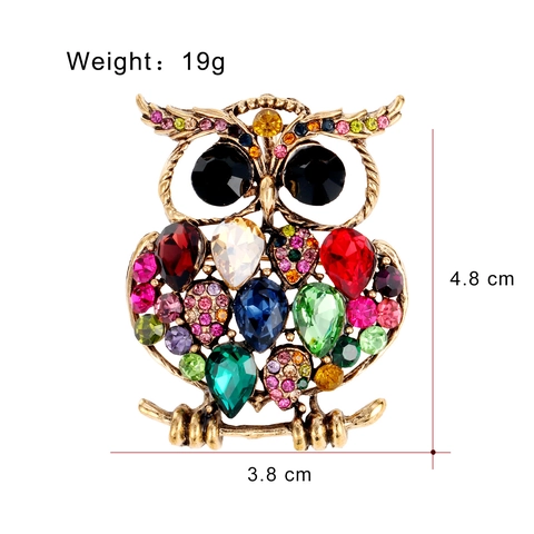 Broche Hibou en Alliage Vintage Avec Strass Colorés Forme Animale pour Femme Mode Exquise Broches Or Argent Antique