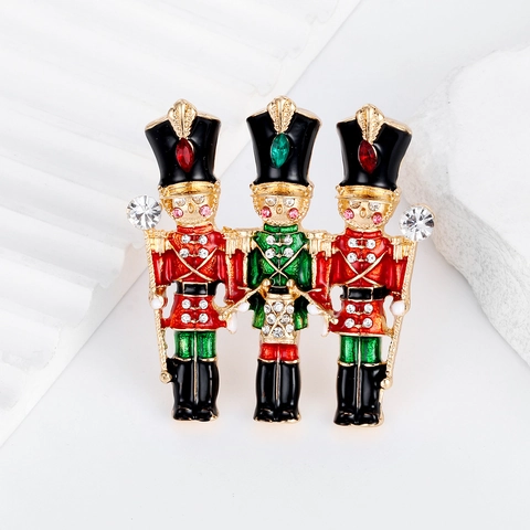 Spilla Soldato Schiaccianoci di Natale Creativa in Lega Smalto Strass per Uomo Donna Gioielli Festivi Regalo di Moda