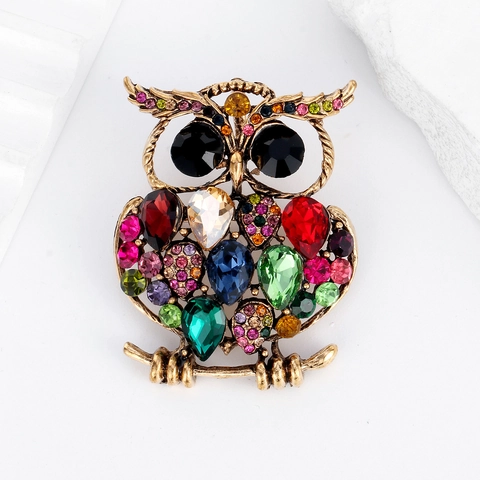 Vintage Eule Brosche Aus Legierung Mit Bunten Strasssteinen Für Damen Herren Tier Kristall Brustnadel Mode Schmuck Kleidung Accessoires Anstecknadel