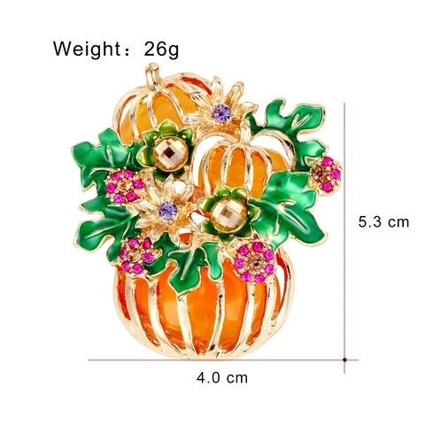 Spilla Vintage a Forma di Zucca con Strass per Halloween Lega di Zinco Smalto Floreale Oro Arancione Accessori per Abbigliamento Festivo Donna