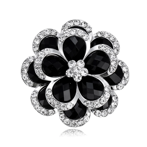 Elegant Black Camellia Flower Brooch For Women High Sense Fashion Rhinestone Suit Corset Pin Vintage Alloy Jewelry Gift