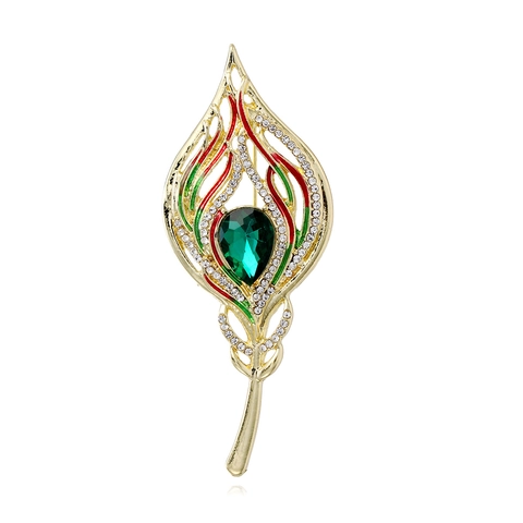 Broche Rétro en Plume de Paon pour Femmes en Alliage de Zinc avec Strass et Émail Broche Aile Luxueuse Accessoires de Bijoux de Mariage