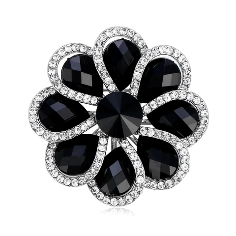 Vintage Zinklegierung Blume Brosche Für Damen Elegant Strass Schwarz Edelstein Floral Korsett Nadeln Modeschmuck Zubehör