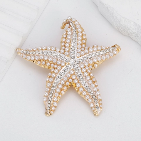 Elegante Spilla a Forma di Stella Marina con Künstliche Perle e Strass per Donna in Lega Placcata Oro Gioiello Animale Marino per Feste e Banchetti