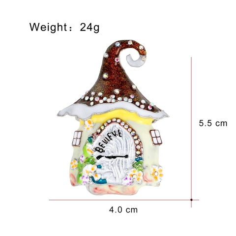 Spilla a Forma di Casa di Natale delle Fiabe in Lega Smalto Strass Cottage Pin Vintage Believe Slogan Spilla Gioielli per Regalo di Capodanno