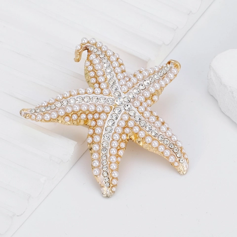 Elegante Spilla a Forma di Stella Marina con Künstliche Perle e Strass per Donna in Lega Placcata Oro Gioiello Animale Marino per Feste e Banchetti