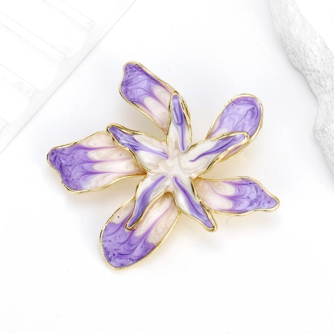 Elegant Purple White Bauhinia Flower Brooch Enamel Alloy Floral Corset Pin For Women Fashion Suit Jewelry Accessories Gift