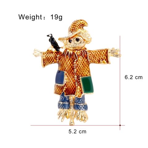 Vintage Scarecrow Enamel Brooch Pin Alloy Multicolor Rhinestone Crow Bird Lapel Pin Fashion Coat Jacket Decorative Jewelry