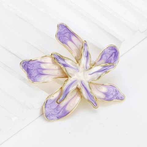 Elegant Purple White Bauhinia Flower Brooch Enamel Alloy Floral Corset Pin For Women Fashion Suit Jewelry Accessories Gift