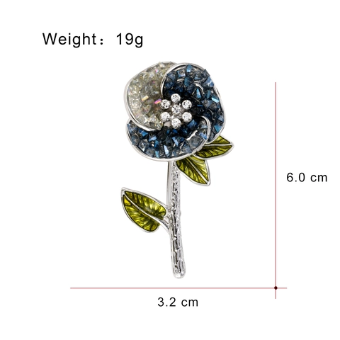 Vintage Alloy Blue Crystal Rose Brooch For Women Elegant Enamel Camellia Flower Pin Rhinestone Corsage Jewelry Accessories