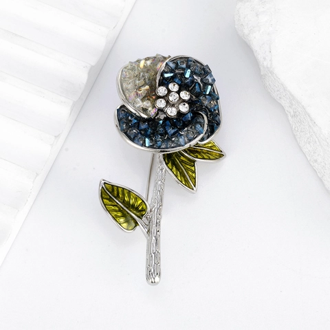 Elegante Spilla a Fiore di Camelia in Cristallo Donna Vintage Lega di Zinco Smalto Foglia per Giacca Maglione Gioielli