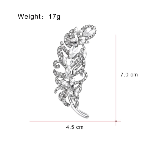 Spilla a Foglia in Lega d'Argento Vintage per Donna Spilla di Lusso a Forma di Piuma con Strass per Abito Scialle Gioielli di Moda