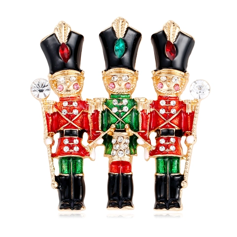Spilla Soldato Schiaccianoci in Lega Vintage Smalto Colorato Strass Pin da Risvolto Per Uomo Donna Natale Festa Vestito Gioielli Regalo