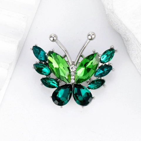 Elegant Zinc Alloy Crystal Glass Butterfly Brooch Pin With Purple Green Rhinestones For Women Wedding Party Clothing Decoration