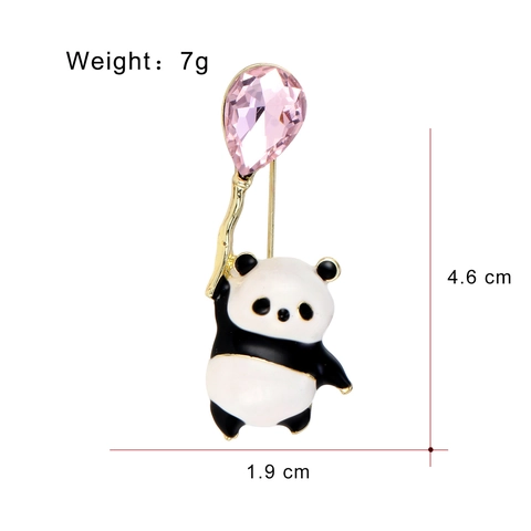 Cute Panda Balloon Brooch Enamel Pink Rhinestone Animal Lapel Pin For Women Fashion Alloy Jewelry Gift Accessory